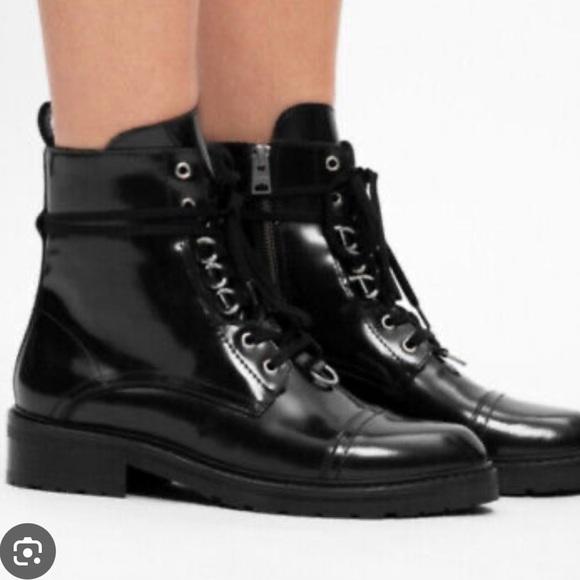 ALLSAINTS Lira boots Size 37 US 7 Black patent leather - Picture 1 of 14